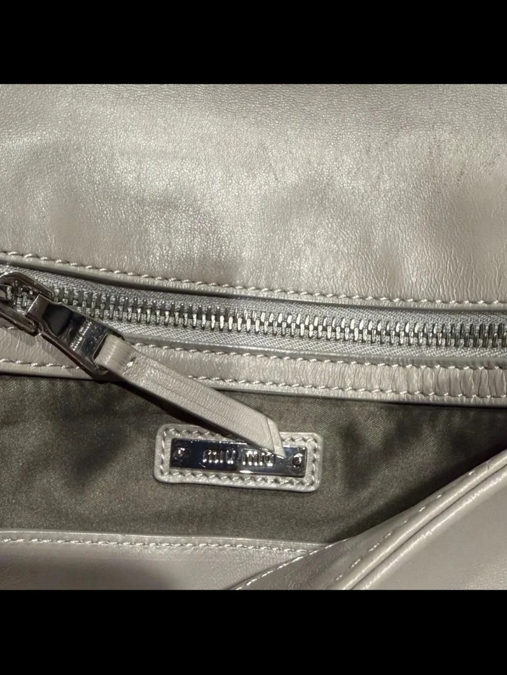 Miu Miu Quilted Leather Shoulder Bag in Light Gray